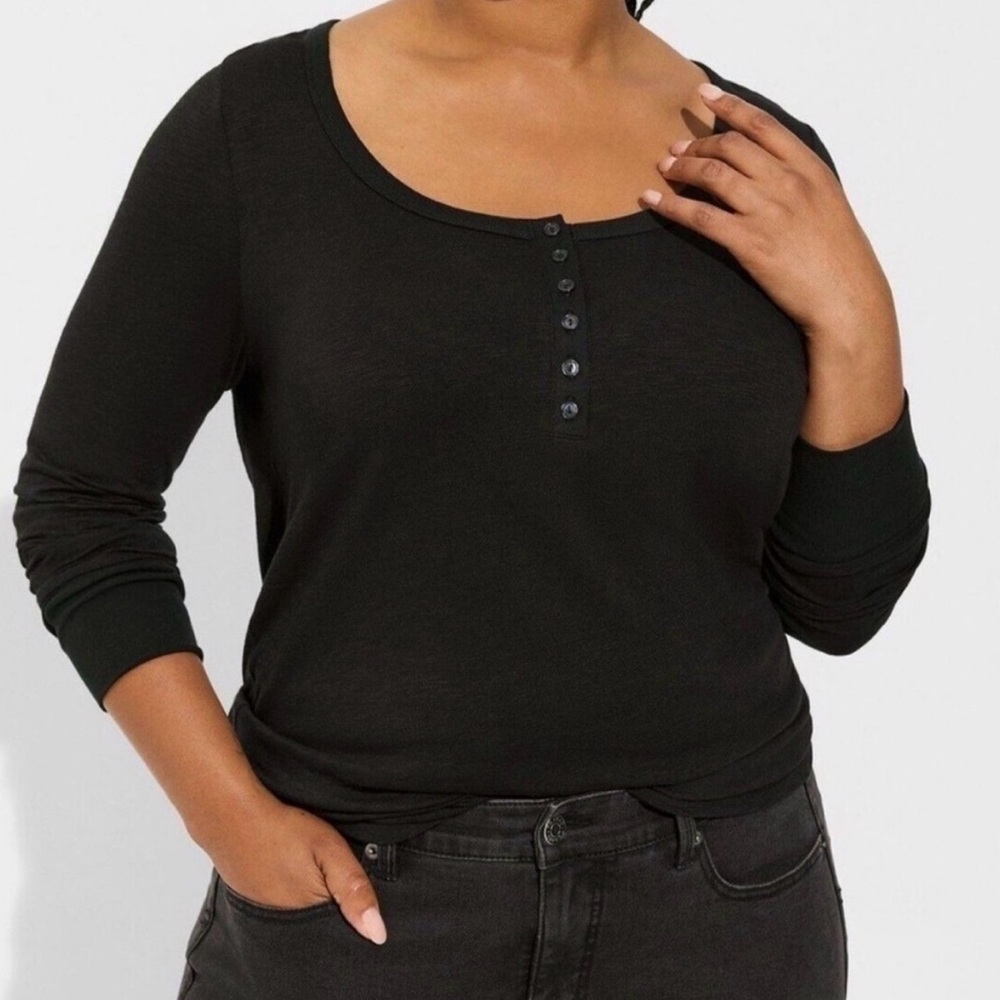 Torrid black slub jersey scoop neck henley women’s plus size 1